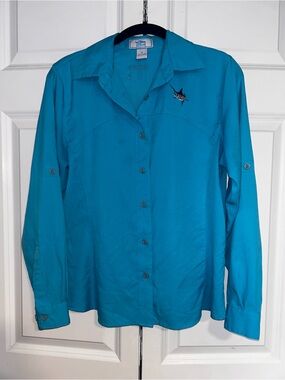 Guy Harvey Teal Button-Down Shirt with Marlin Embroidery